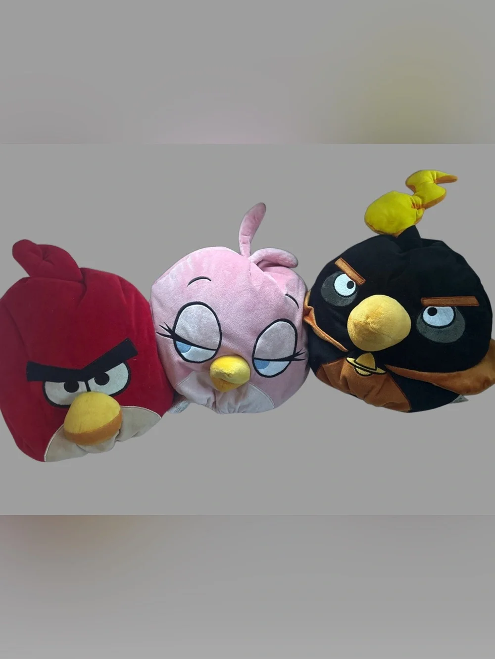 3 angry birds microbeads plush pillows - pink, red and black birds Rovio
